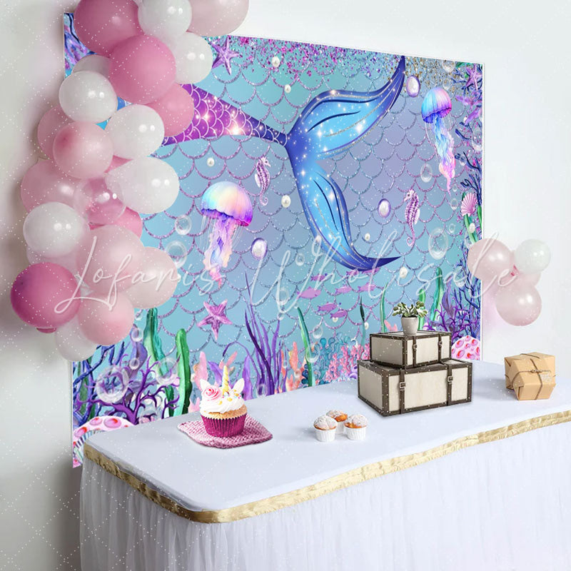 Lofaris Mermaid Starfish Jellyfish Baby Shower Backdrop