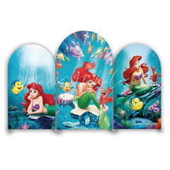 The Little Mermaid Happy Birthday Party Arch Backdrop Wall Cloth Cover