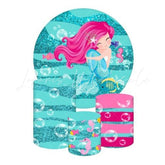 Mermaid Themed Round Backdrop and Cylinders Kit for Kids Parties