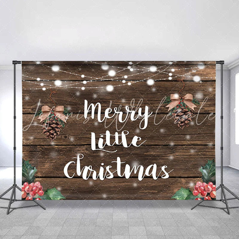 Lofaris Merry Chrismas Pinecone Grayish Brown Wood Backdrop