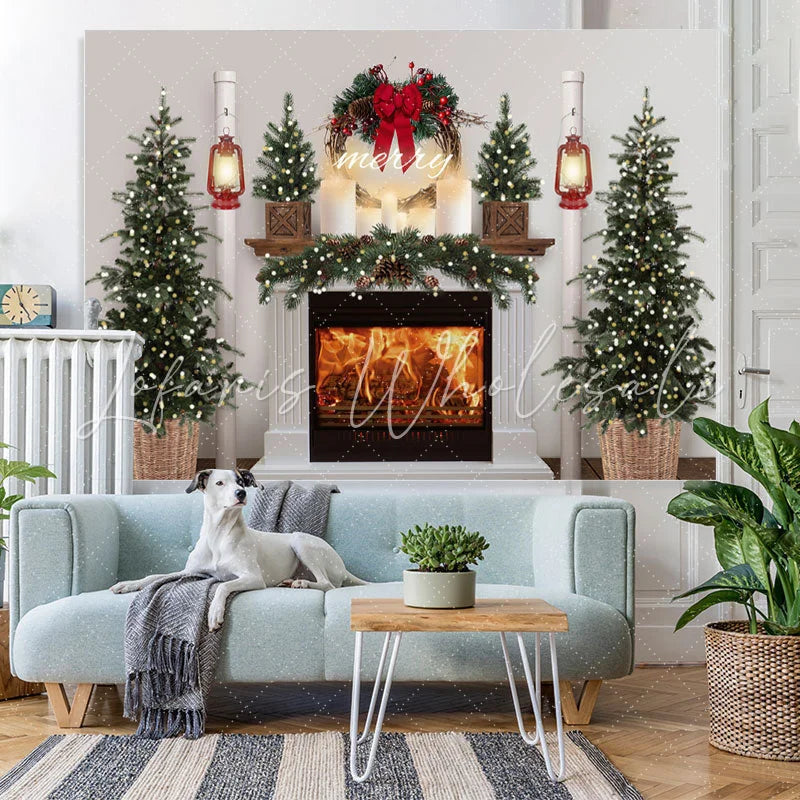 Lofaris Merry Christmas Tree Fireplace Light Scene Photo Backdrop