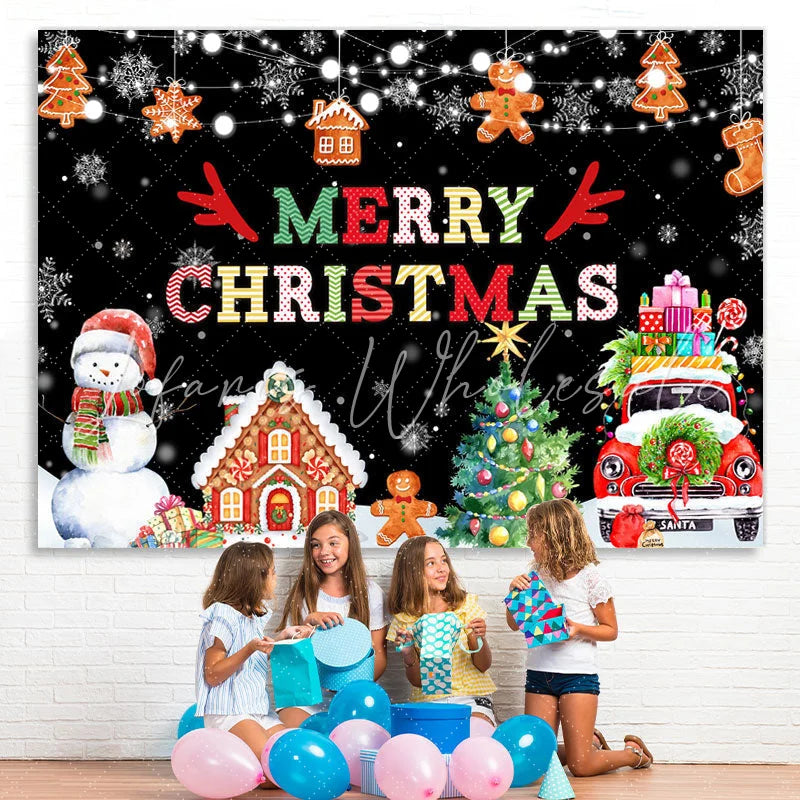 Lofaris Merry Christmas With Gift And Gingerbread Man Backdrop