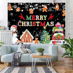 Lofaris Merry Christmas With Gift And Gingerbread Man Backdrop