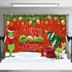 Lofaris Merry Grinch Mas Red Gold Bauble Christmas Backdrop
