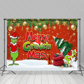 Lofaris Merry Grinch Mas Red Gold Bauble Christmas Backdrop