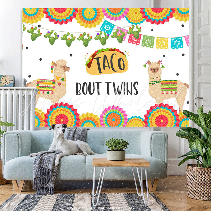 Lofaris Mexcia Taco Bout Twins Alpaca Baby Shower Backdrop