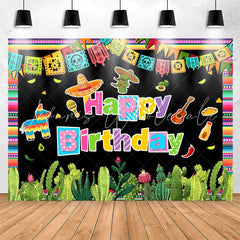Lofaris Mexican Fiesta Colored Flag Cactus Birthday Backdrop