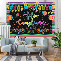 Lofaris Mexican Fiesta Flower Happy Birthday Backdrop