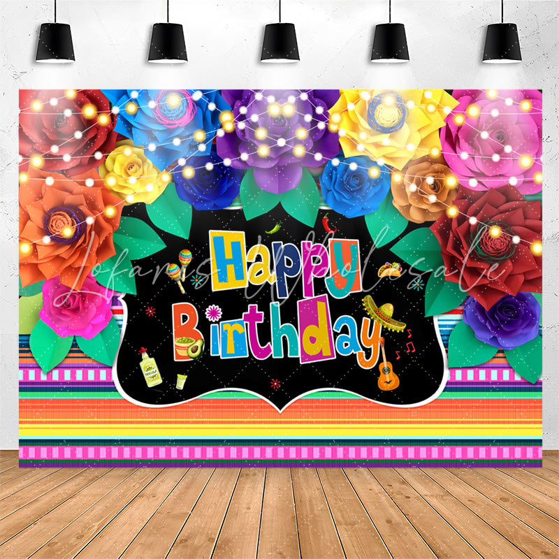 Lofaris Mexico Multicolor Floral Happy Birthday Backdrop