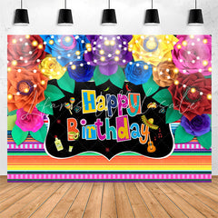 Lofaris Mexico Multicolor Floral Happy Birthday Backdrop