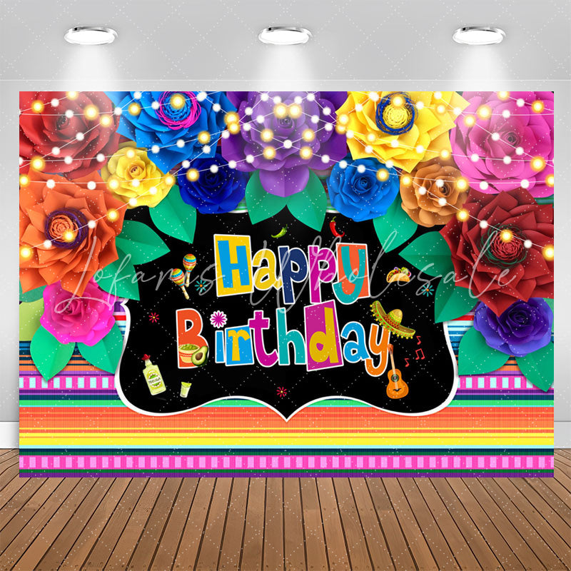 Lofaris Mexico Multicolor Floral Happy Birthday Backdrop