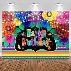 Lofaris Mexico Multicolor Floral Happy Birthday Backdrop