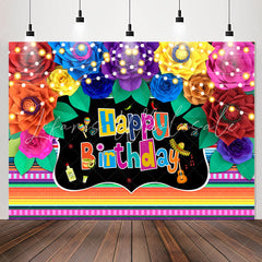Lofaris Mexico Multicolor Floral Happy Birthday Backdrop