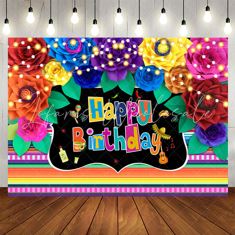 Lofaris Mexico Multicolor Floral Happy Birthday Backdrop