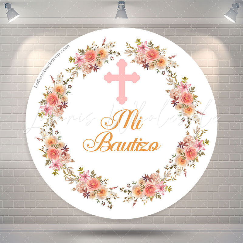 Lofaris Mi Bautizo Floral Baptism Round Backdrop Cover
