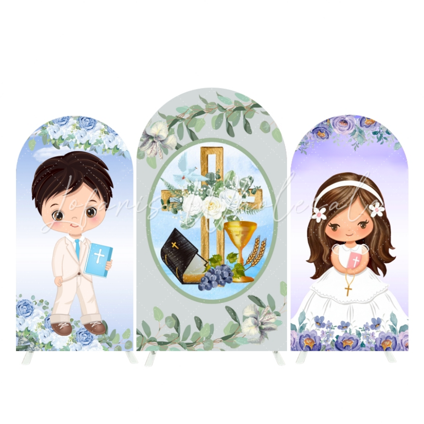 Mi Primera Comunion Mi Bautizo Chalice Baptism God Bless Party Arch Backdrop Wall Cloth Cover