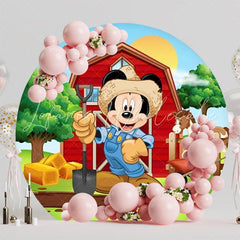 Mickey Farm Kids Party Round Backdrop For Farm Theme Celebration