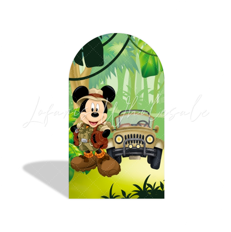Mickey Safari Wild Happy Birthday Party Arch Backdrop Wall Cloth Cover