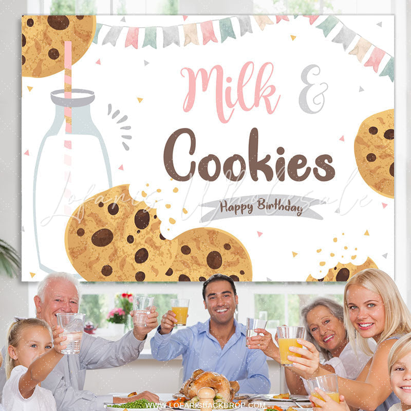 Lofaris Milk And Cookies Food Lovely Happy Birthday Backdrop
