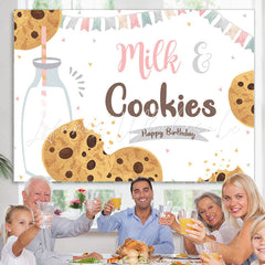 Lofaris Milk And Cookies Food Lovely Happy Birthday Backdrop
