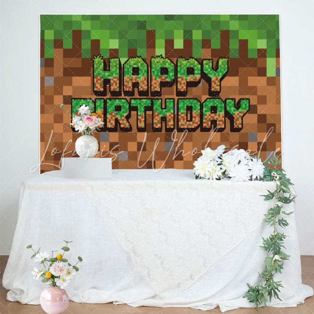 Minecraft Green Brown Video Game Themed Birthday Decorations Backdrop
