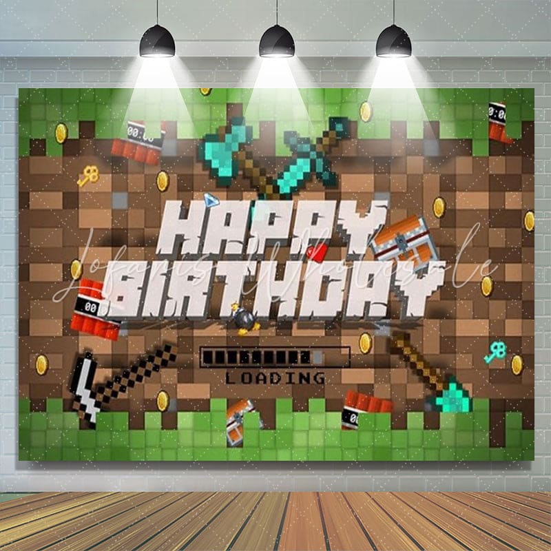 Minecraft Pixel Large Sandbox Theme Game Backdrop For Miner Party