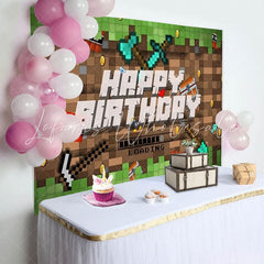 Minecraft Pixel Large Sandbox Theme Game Backdrop For Miner Party