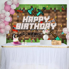 Minecraft Pixel Large Sandbox Theme Game Backdrop For Miner Party