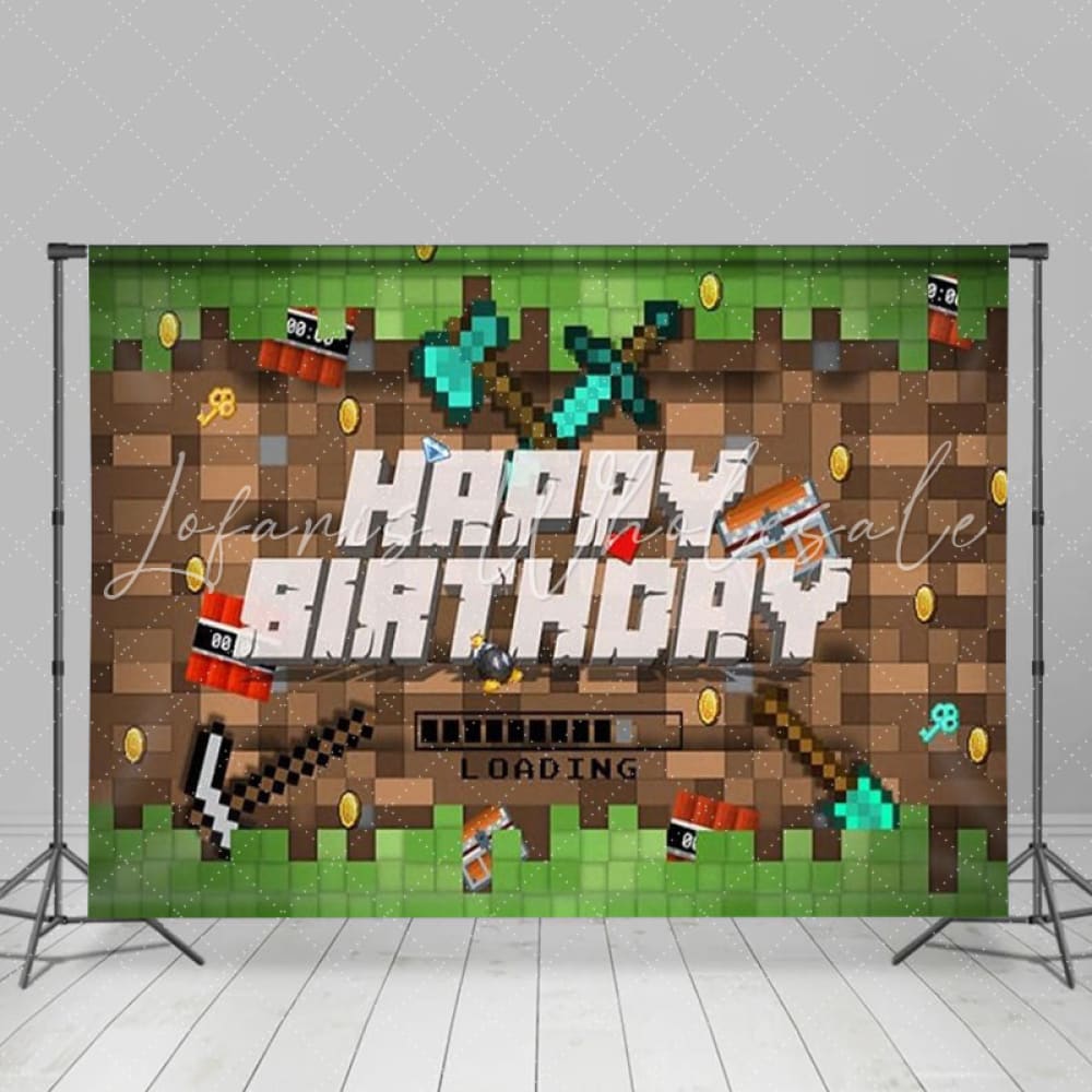 Minecraft Pixel Large Sandbox Theme Game Backdrop For Miner Party