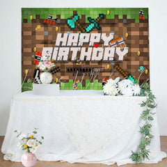 Minecraft Pixel Large Sandbox Theme Game Backdrop For Miner Party