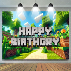Minecraft Pixel Sandbox Theme Video Game Birthday Party Backdrop