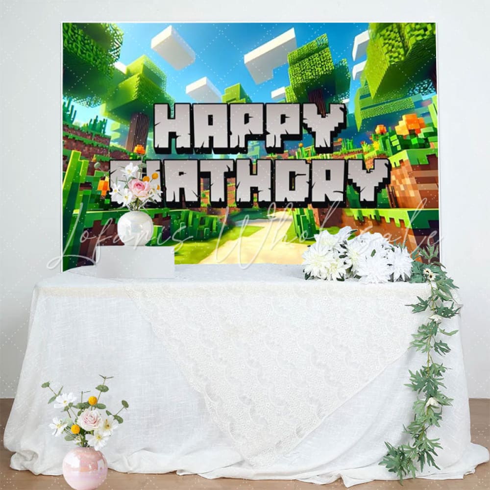 Minecraft Pixel Sandbox Theme Video Game Birthday Party Backdrop