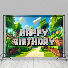 Minecraft Pixel Sandbox Theme Video Game Birthday Party Backdrop