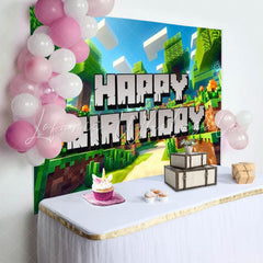 Minecraft Pixel Sandbox Theme Video Game Birthday Party Backdrop