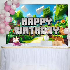 Minecraft Pixel Sandbox Theme Video Game Birthday Party Backdrop