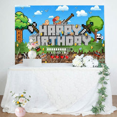 Minecraft Pixel Video Game Themed Happy Birthday Party Backdrop