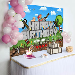 Minecraft Pixel Video Game Themed Happy Birthday Party Backdrop