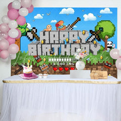Minecraft Pixel Video Game Themed Happy Birthday Party Backdrop