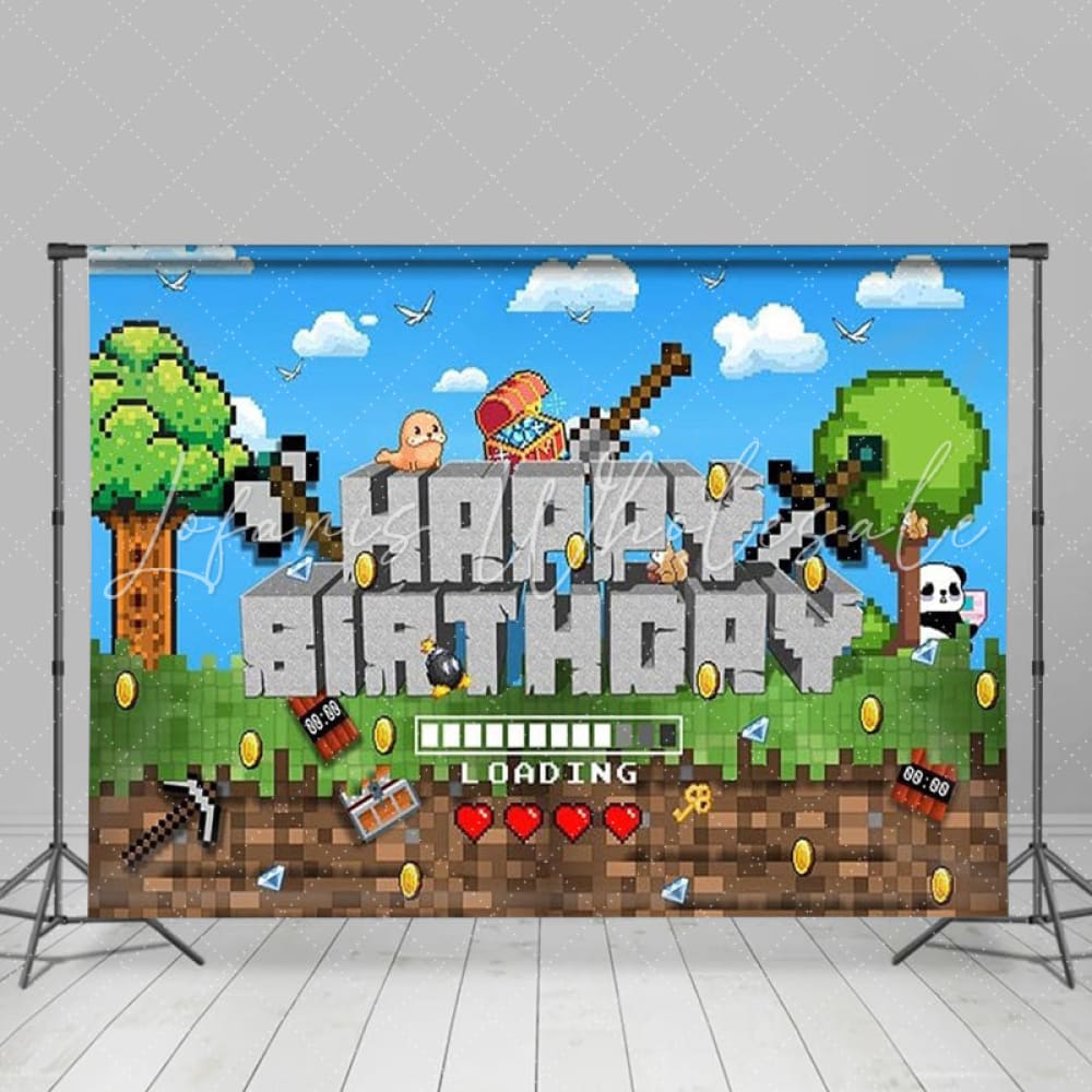 Minecraft Pixel Video Game Themed Happy Birthday Party Backdrop