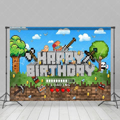 Minecraft Pixel Video Game Themed Happy Birthday Party Backdrop