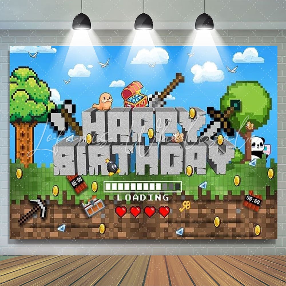 Minecraft Pixel Video Game Themed Happy Birthday Party Backdrop