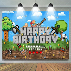 Minecraft Pixel Video Game Themed Happy Birthday Party Backdrop