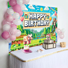 Minecraft Pixel Villager Video Game Happy Birthday Backdrop For Boys