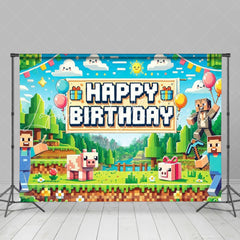Minecraft Pixel Villager Video Game Happy Birthday Backdrop For Boys