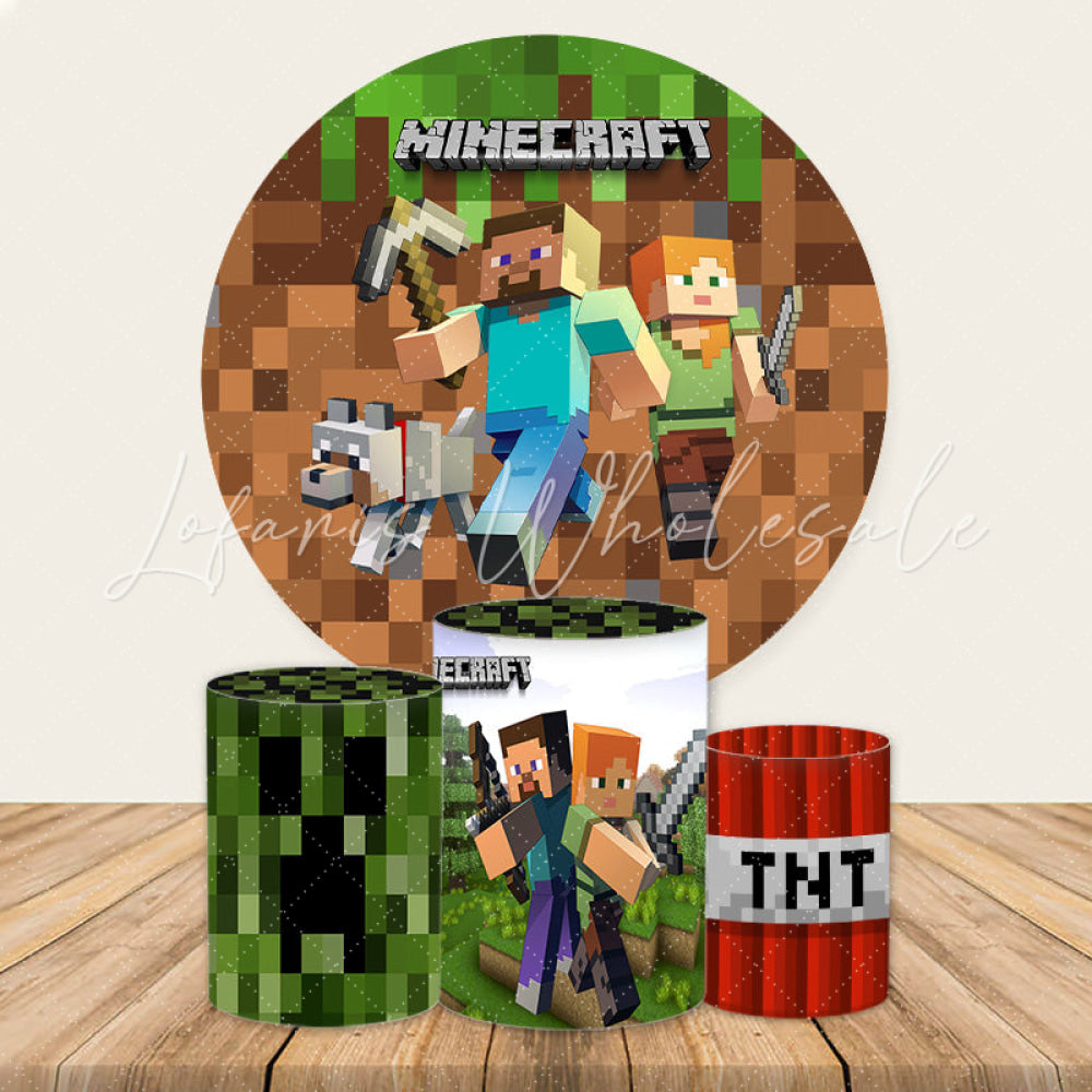 Lofaris Minecraft Themed Brown And Green Circle Backdrop Kit