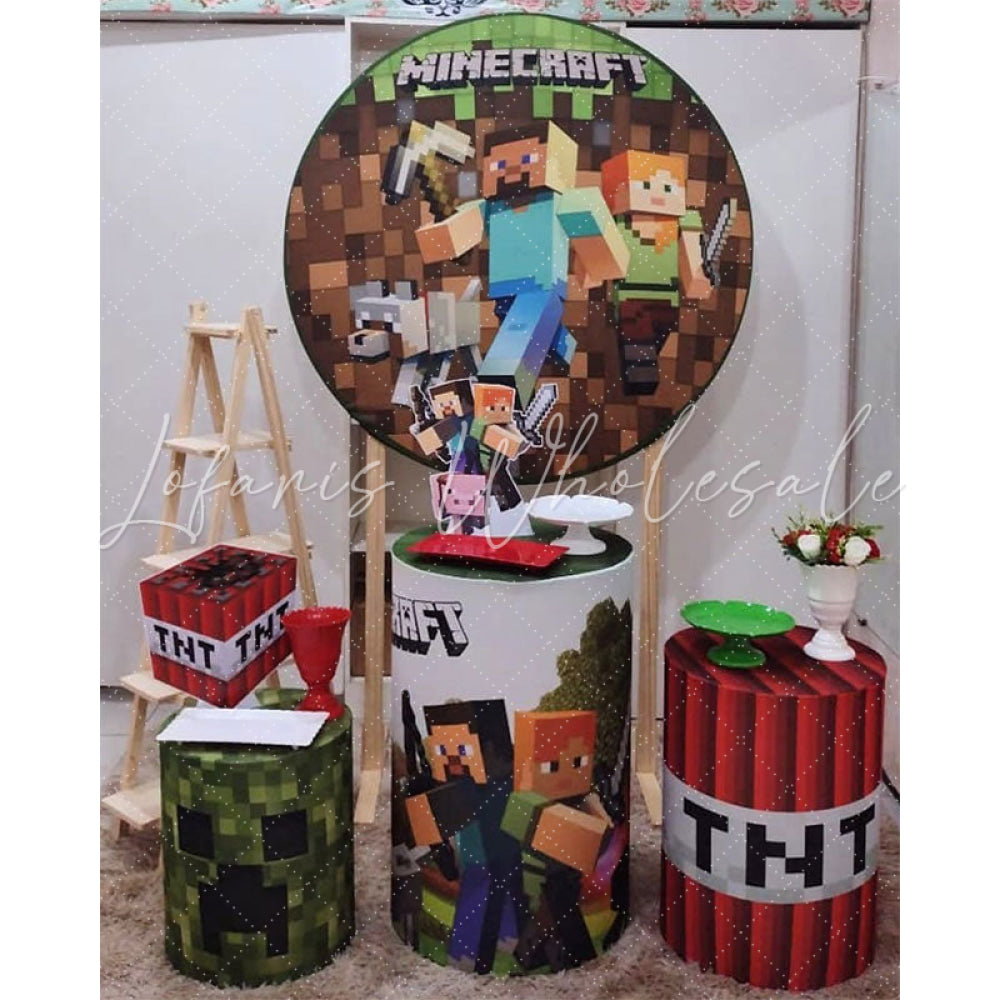 Lofaris Minecraft Themed Brown And Green Circle Backdrop Kit