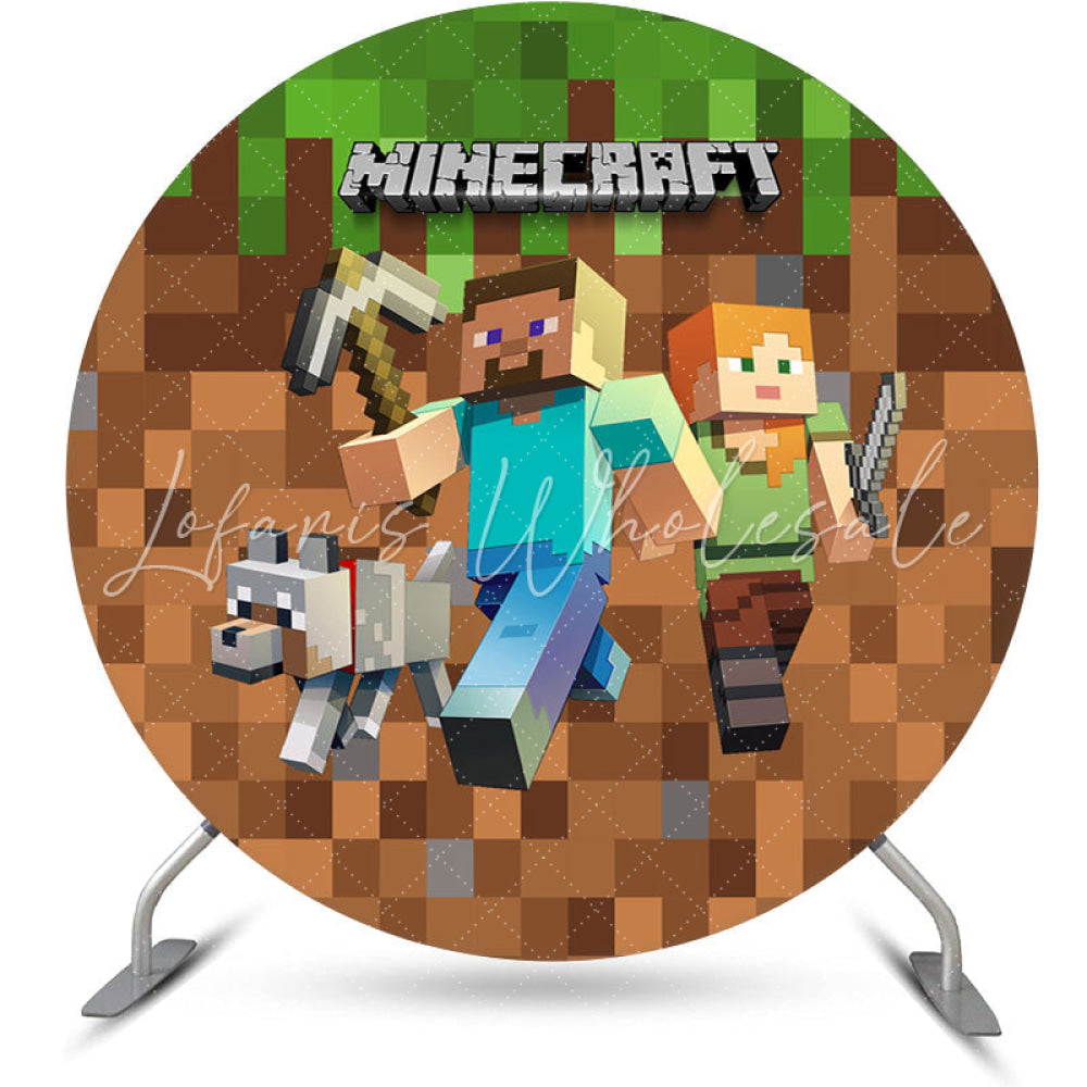 Lofaris Minecraft Themed Brown And Green Circle Backdrop Kit