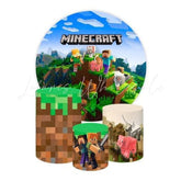 Minecraft Themed Round Backdrop and Cylinders Kit for Kids