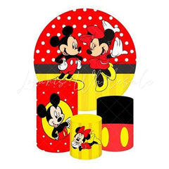 Minnie and Mickey Themed Round Backdrop and Cylinder Cover Kit