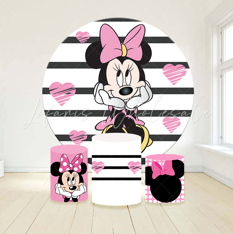 Minnie Birthday Party Round Backdrop Cover Plinth Cylinder Pedestal Cloth Cover